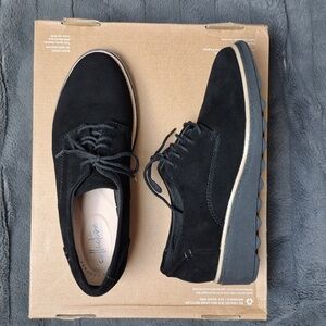 Clarks Sharon Noel Black Suede Platform Wedges Size 7